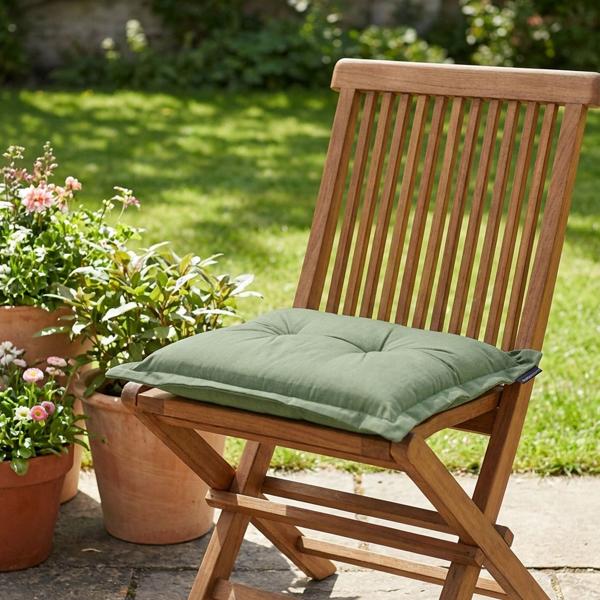 Set of 2 garden seat cushions 50x50 cm green – 7 cm thick chair pads with UV protection – Comfortable SG-20 filling – Modern design without ties – Cotton blend