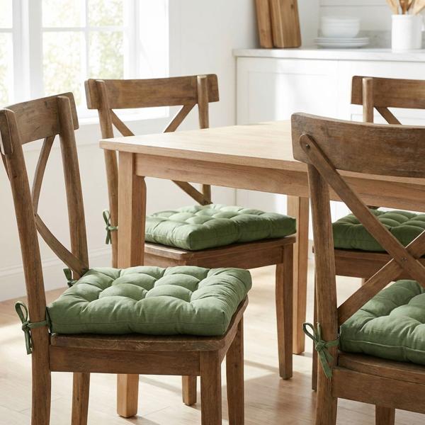 Set da 4 cuscini sedia trapuntati 46x46 cm verde – Comodi cuscini seduta per sedie da cucina e da giardino – Spessore 8 cm – Protezione UV – Con fascette di fissaggio