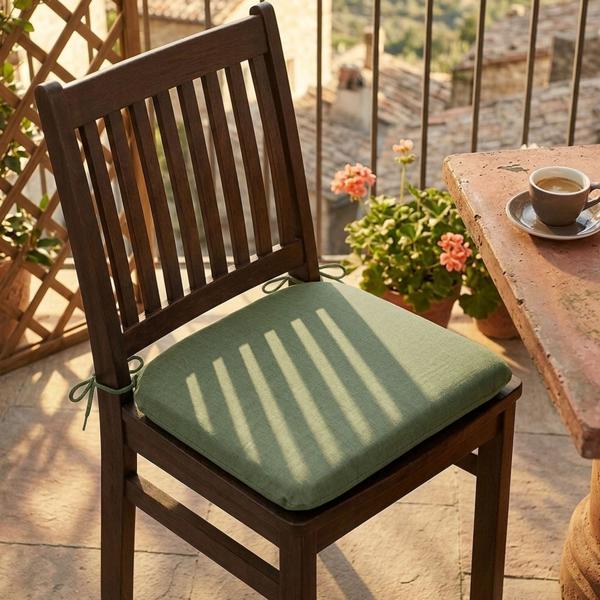 Set of 2 chair cushions 46x48 cm green – Comfortable seat cushions for dining room & garden chairs – 4.5 cm thick – UV protection – With fastening ties – SG-20 filling