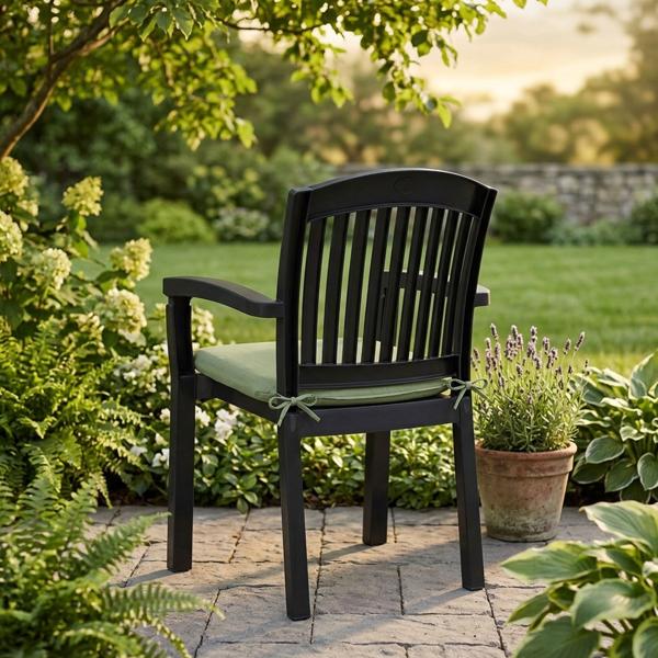 Set of 2 chair cushions 46x48 cm green – Comfortable seat cushions for dining room & garden chairs – 4.5 cm thick – UV protection – With fastening ties – SG-20 filling