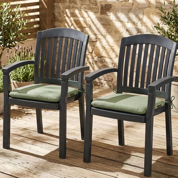 4er-Set Stuhlkissen 46x48 cm Grün - Bequeme Sitzkissen für Esszimmer & Gartenstühle - 4,5 cm Dicke - UV-Schutz - Mit Befestigungsbändern - SG-20 Füllung