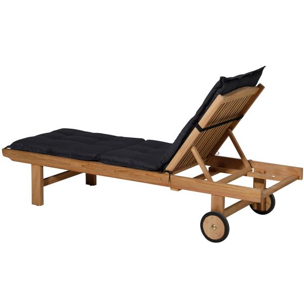 Liegen-Auflage - Weiche, komfortable Polsterung, schwarz, 200x65 cm - UV-Schutz, Bindebänder & Riemen - Für Garten, Balkon, Liegestuhl, Sonnenliege