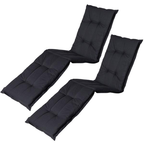 2er-Set Liegen-Auflage - Weiche, komfortable Polsterung, schwarz, 200x65 cm - UV-Schutz, Bindebänder & Riemen - Für Garten, Balkon, Liegestuhl, Sonnenliege
