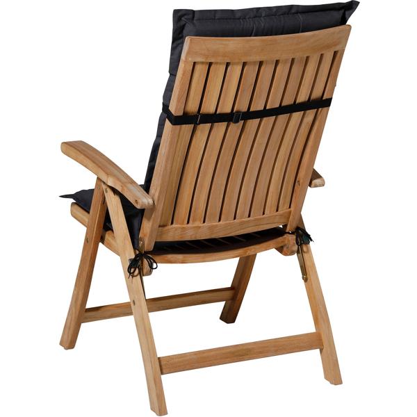 Gartenstuhlkissen Hochlehner - Weiche, komfortable Polsterung, schwarz, 123x50cm - UV-Schutz, mit Bindebändern & Riemen, Hochlehner Polster