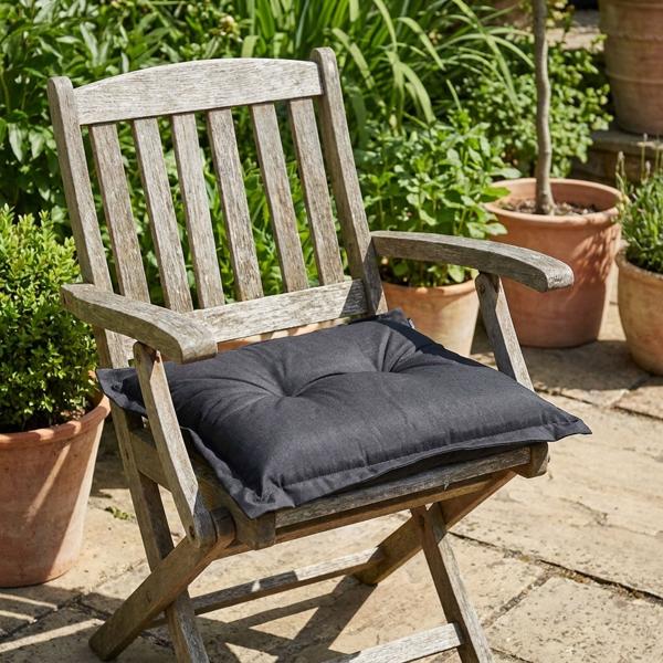 Cuscino seduta da giardino 50x50 cm nero – imbottitura per sedia da 7 cm con protezione UV – Confortevole imbottitura SG-20 – Design moderno senza laccetti – Mix cotone