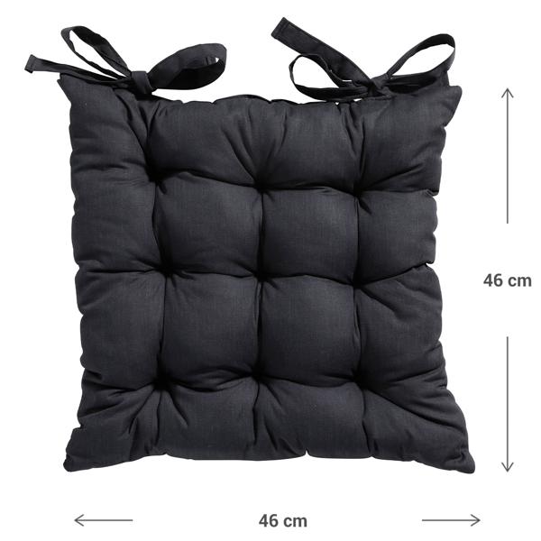 2er-Set Stuhlkissen mit Steppung 46x46 cm Schwarz - Bequeme Sitzkissen für Küchen- & Gartenstühle - 8 cm Dicke - UV-Schutz - Mit Befestigungsbändern