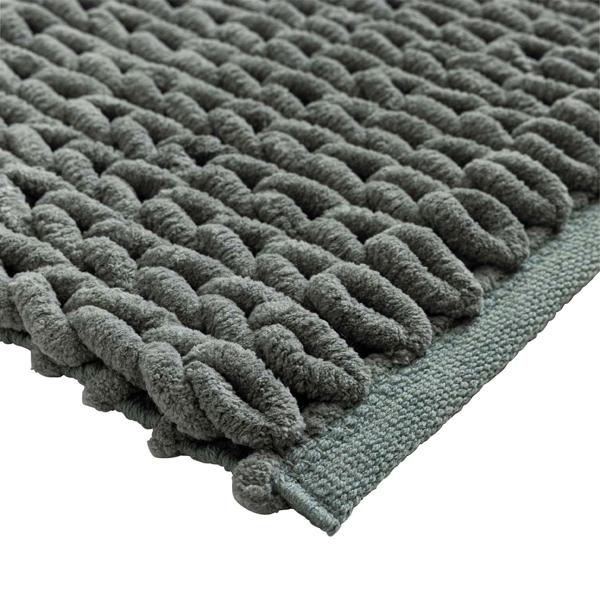 Premium bath mat 80x50 cm in cedar green – fluffy shower mat with relief knit look – non-slip bath rug made of cotton blend