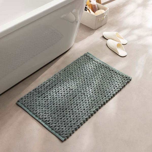 Premium bath mat 80x50 cm in cedar green – fluffy shower mat with relief knit look – non-slip bath rug made of cotton blend