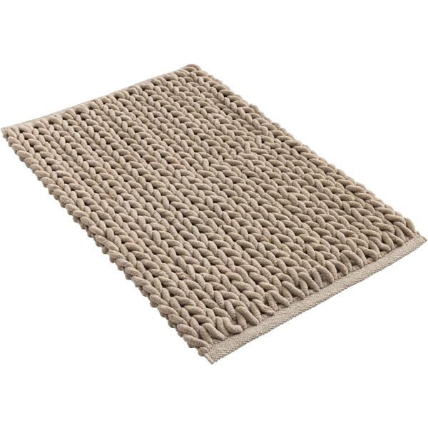 Premium bath mat 80x50 cm in sand – fluffy shower mat with textured knit look – non-slip cotton-blend bath rug