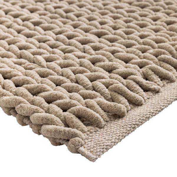 Premium bath mat 80x50 cm in sand – fluffy shower mat with textured knit look – non-slip cotton-blend bath rug