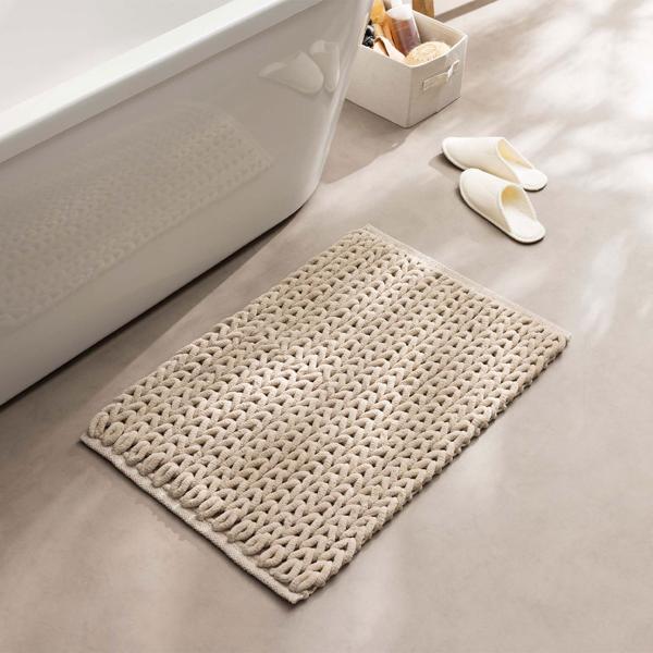 Premium bath mat 80x50 cm in sand – fluffy shower mat with textured knit look – non-slip cotton-blend bath rug