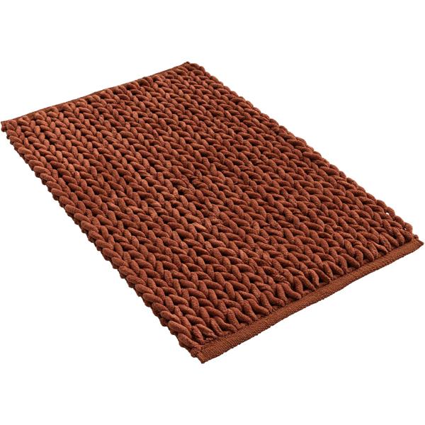 Premium Badmatte 80x50 cm in Terrakotta - Flauschiger Duschvorleger mit Relief-Strick-Optik - Rutschfester Badteppich aus Baumwollmix