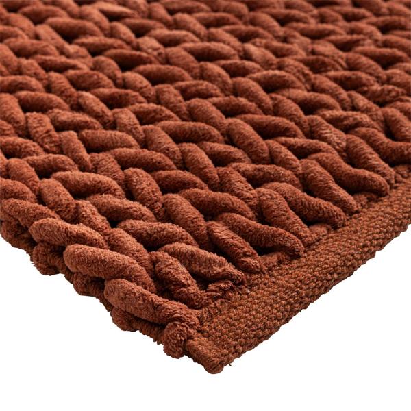 Premium Badmatte 80x50 cm in Terrakotta - Flauschiger Duschvorleger mit Relief-Strick-Optik - Rutschfester Badteppich aus Baumwollmix