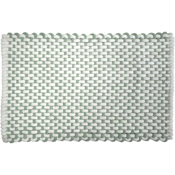 Bath mat 80x50 cm in green-white – soft chenille shower mat with knitted look – non-slip bath rug with cotton content