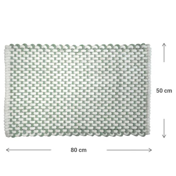Bath mat 80x50 cm in green-white – soft chenille shower mat with knitted look – non-slip bath rug with cotton content
