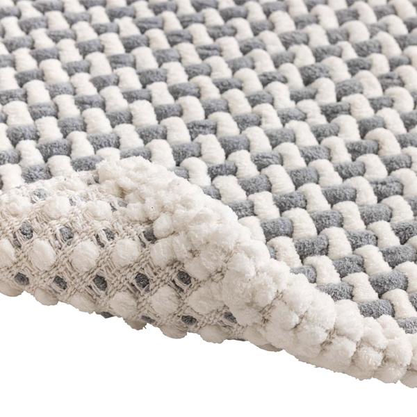 Badmatte 80x50 cm in Grau-Weiss - Weicher Duschvorleger aus Chenille-Gewebe in Strick-Optik - Rutschfester Badteppich mit Baumwoll-Anteil
