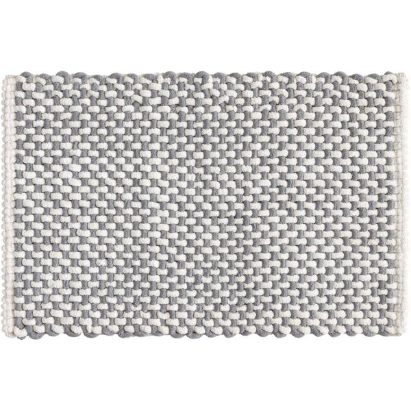 Badmatte 80x50 cm in Grau-Weiss - Weicher Duschvorleger aus Chenille-Gewebe in Strick-Optik - Rutschfester Badteppich mit Baumwoll-Anteil
