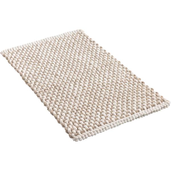 Badmatte 80x50 cm in Beige-Weiss - Weicher Duschvorleger aus Chenille-Gewebe in Strick-Optik - Rutschfester Badteppich mit Baumwoll-Anteil