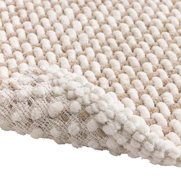 Badmatte 80x50 cm in Beige-Weiss - Weicher Duschvorleger aus Chenille-Gewebe in Strick-Optik - Rutschfester Badteppich mit Baumwoll-Anteil