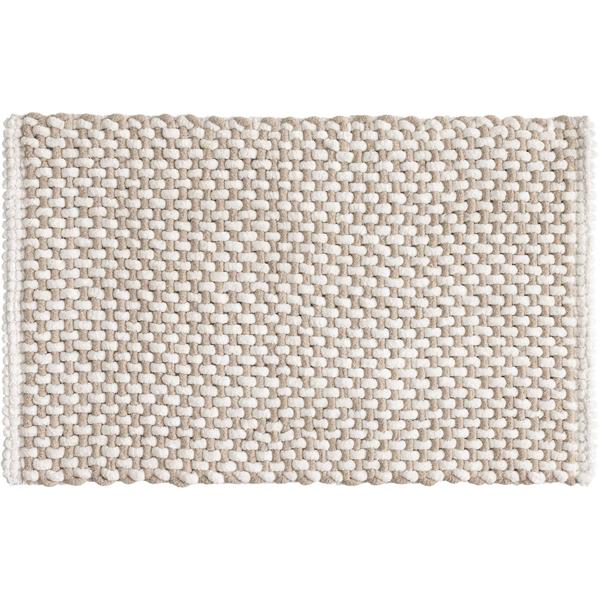 Badmatte 80x50 cm in Beige-Weiss - Weicher Duschvorleger aus Chenille-Gewebe in Strick-Optik - Rutschfester Badteppich mit Baumwoll-Anteil