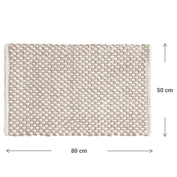 Badmatte 80x50 cm in Beige-Weiss - Weicher Duschvorleger aus Chenille-Gewebe in Strick-Optik - Rutschfester Badteppich mit Baumwoll-Anteil