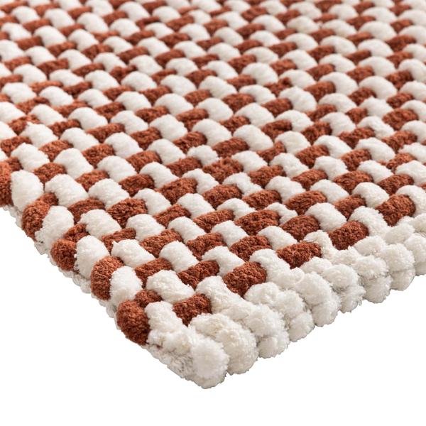Bath mat 80x50 cm in terracotta-white – soft chenille shower mat in knitted look – non-slip bath rug with cotton content