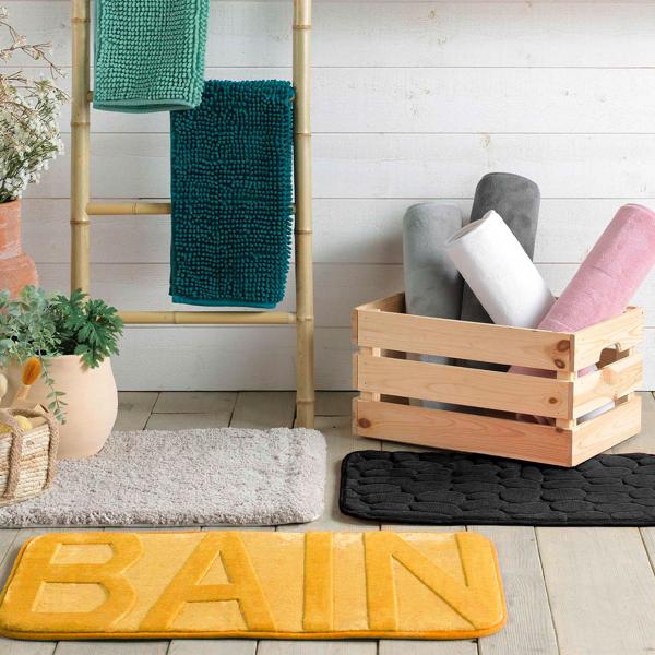 Fluffy bathroom rug 75x45 cm in anthracite – non‑slip shower mat with soft microfibre texture