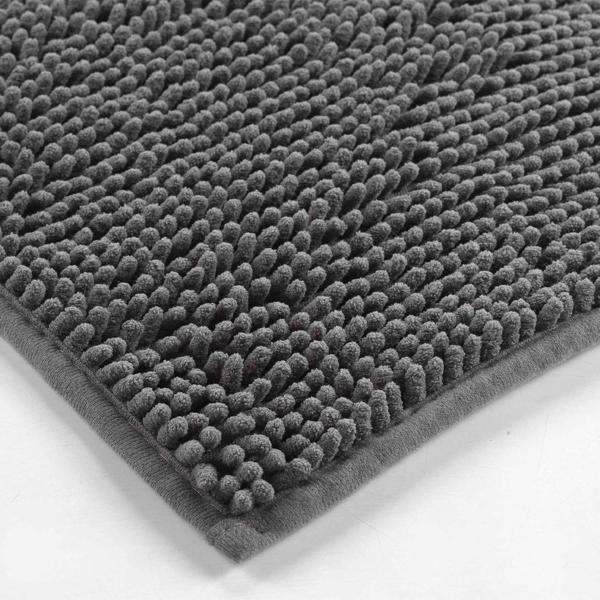 Fluffy bathroom rug 75x45 cm in anthracite – non‑slip shower mat with soft microfibre texture