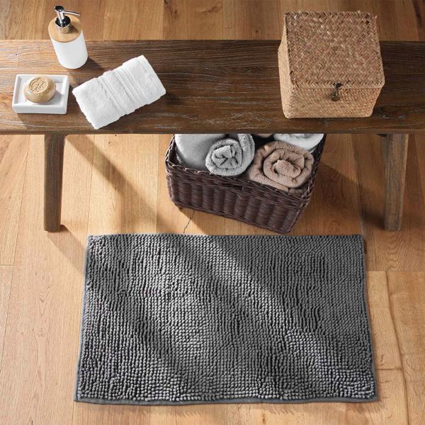 Fluffy bathroom rug 75x45 cm in anthracite – non‑slip shower mat with soft microfibre texture