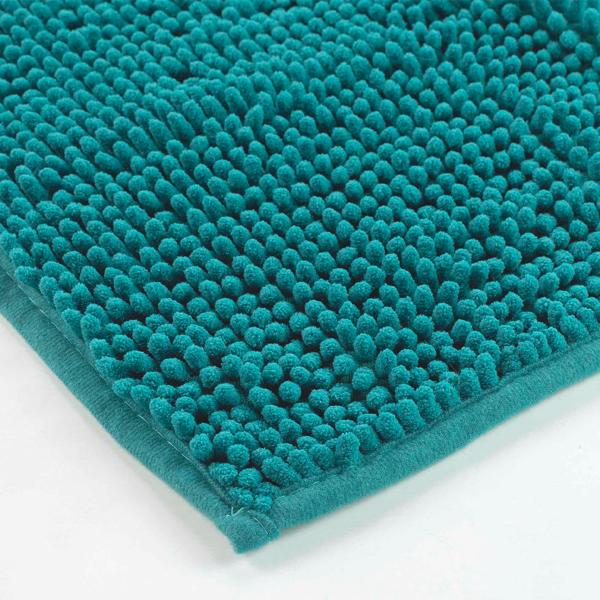 Fluffy bathroom rug 75x45 cm in emerald green – non‑slip shower mat with soft microfibre texture