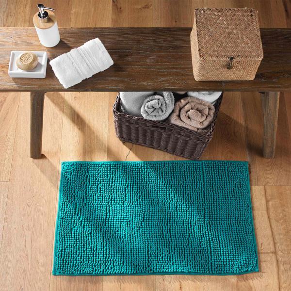 Fluffy bathroom rug 75x45 cm in emerald green – non‑slip shower mat with soft microfibre texture