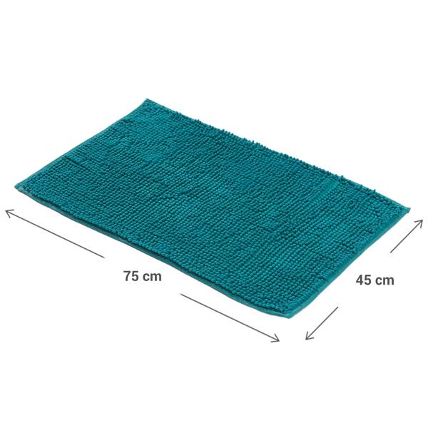 Fluffy bathroom rug 75x45 cm in emerald green – non‑slip shower mat with soft microfibre texture