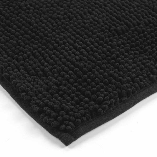 Fluffy bathroom rug 75 x 45 cm in black – non-slip shower mat with soft microfibre texture