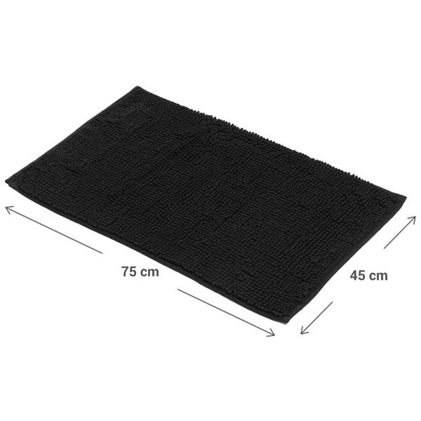Fluffy bathroom rug 75 x 45 cm in black – non-slip shower mat with soft microfibre texture