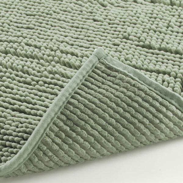 Fluffy bathroom rug 75x45 cm in green – non‑slip shower mat with soft microfibre texture