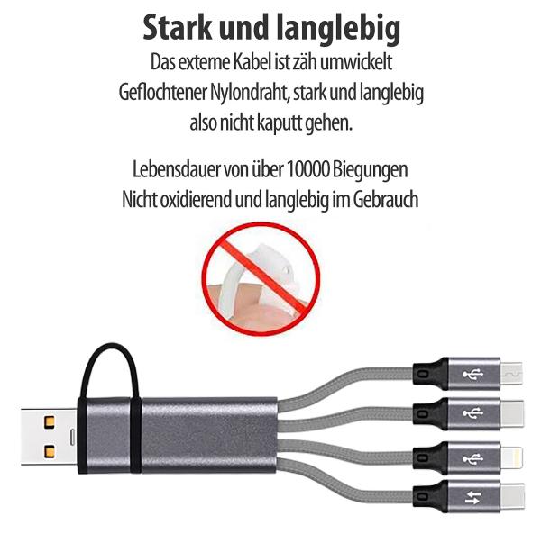 Multi-function charging cable 8-in-1 (USB-A & USB-C to USB-C/Micro-USB/Lightning), 30 cm, 3A