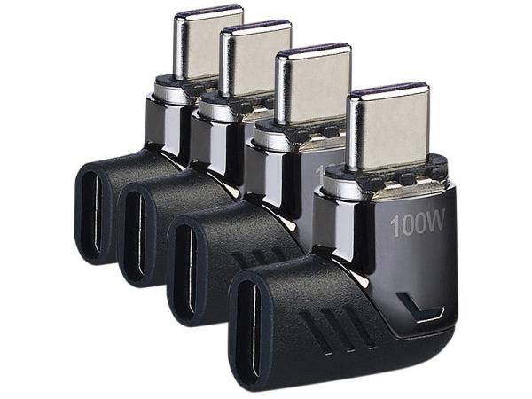 set of 4 90° USB-C Quick Charge Adapter with Magnetic Plug, PD up to 100 Watt