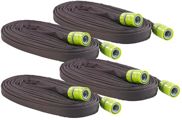4 tuyaux d’arrosage poreux plats avec raccords et valve d’arrêt - 12 m