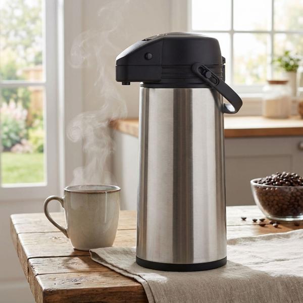 Edelstahl Pumpkanne 1,9L – Hält 24h Warm & Kalt – Vakuum-Isolierkanne mit Einhand-Pumpfunktion - Ideal für Kaffee, Tee, Glühwein & Wasser