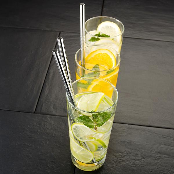 4 pailles à cocktails en acier inoxydable