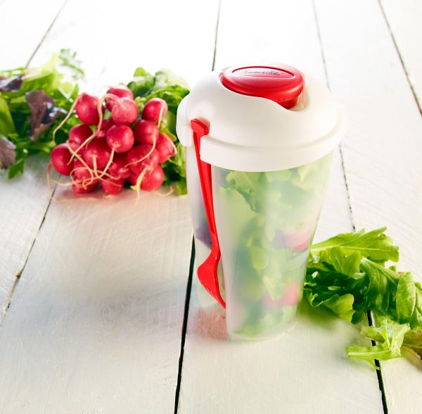 Salat-to-go-Becher mit Dressingbehälter & Gabel, ideal auch für Obst
