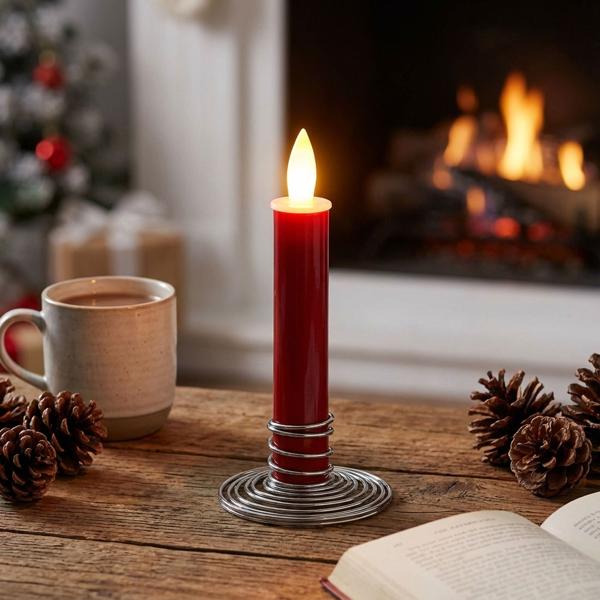 12 stimmungsvolle LED-Akku-Kerzen mit Edelstahl-Haltern, rot