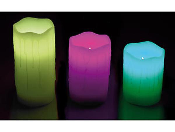 Real wax candles with color changing LED & remote control, set of 3