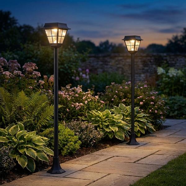 2er-Set Hybrid Solar-LED-Wegeleuchte mit optional. Netzbetrieb