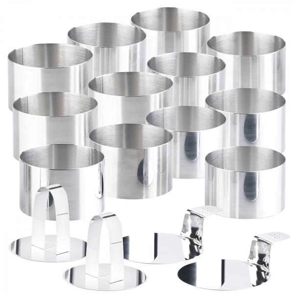 12 dessert / food rings Ø 8 cm, height 5 cm, round, with lifter & tamper