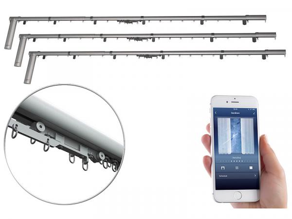 set of 3 telescopic curtain rods electric drive, wifi & app, 172-306 cm