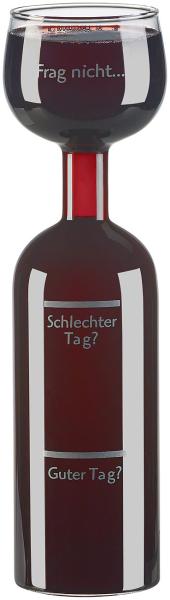 2in1 wine bottle and XXL glass made of real glass, with imprint, 750 ml