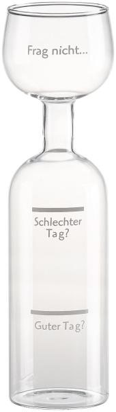 2in1 wine bottle and XXL glass made of real glass, with imprint, 750 ml