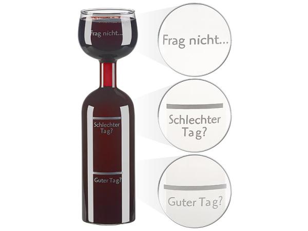 2in1 wine bottle and XXL glass made of real glass, with imprint, 750 ml