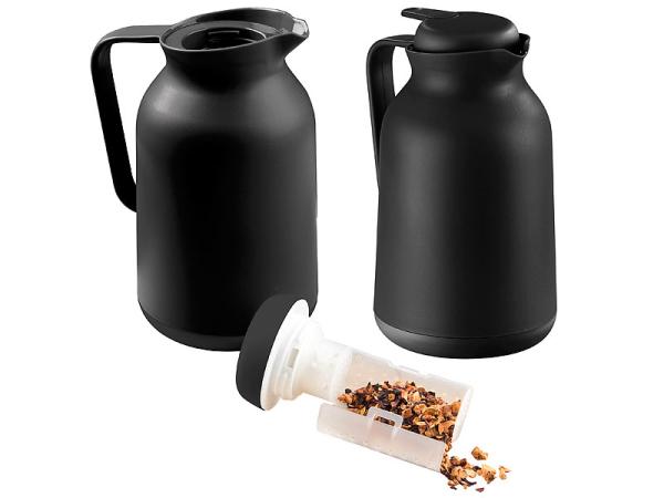 2er-Set 2in1-Vakuum-Isolierkannen für Kaffee und Tee, mit Teesieb, 1 l